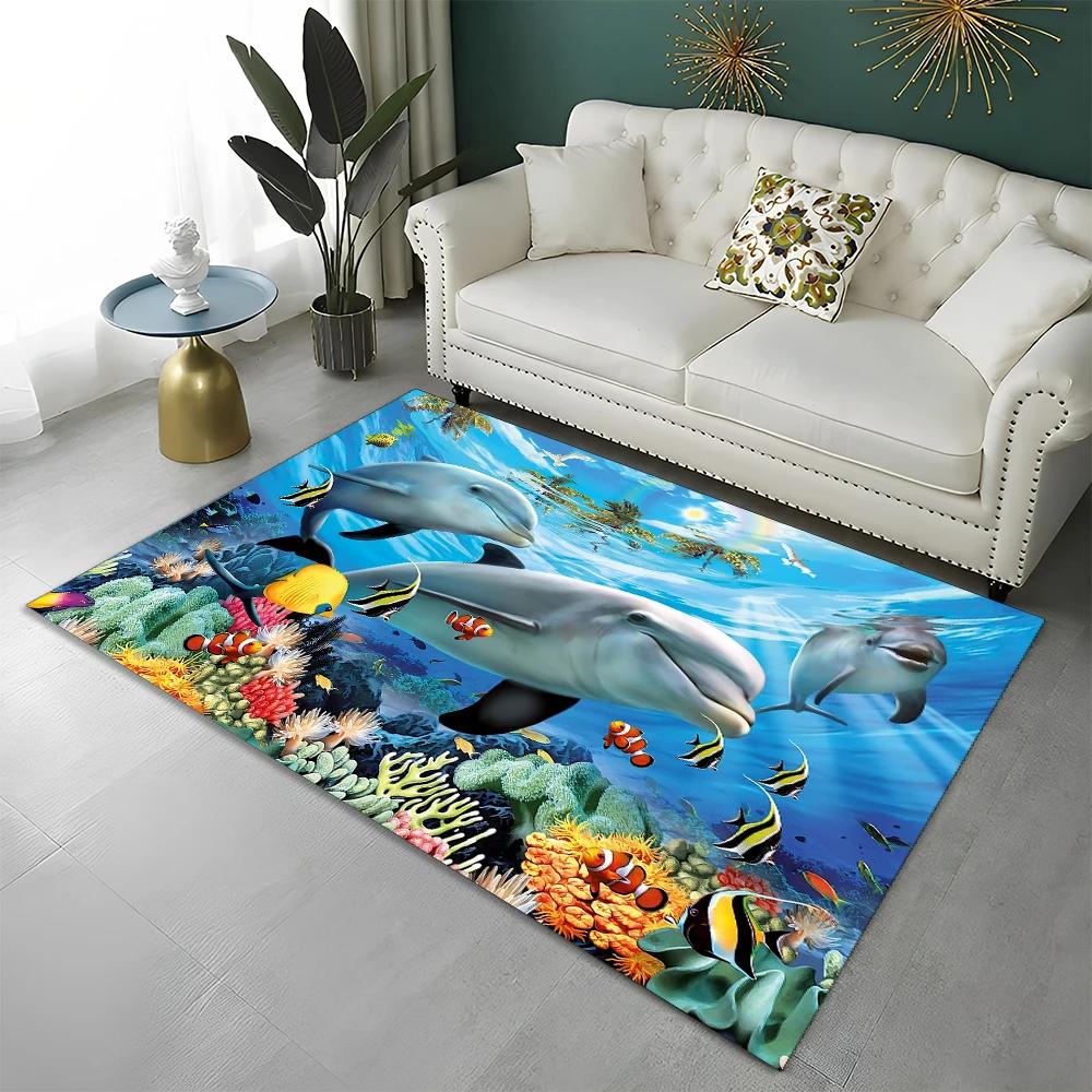 3D Underwater World Seabed Fish Carpet Rug for Home Living Room Bedroom Sofa Doormat Decor,kids Play Area Rug Non-slip Floor Mat