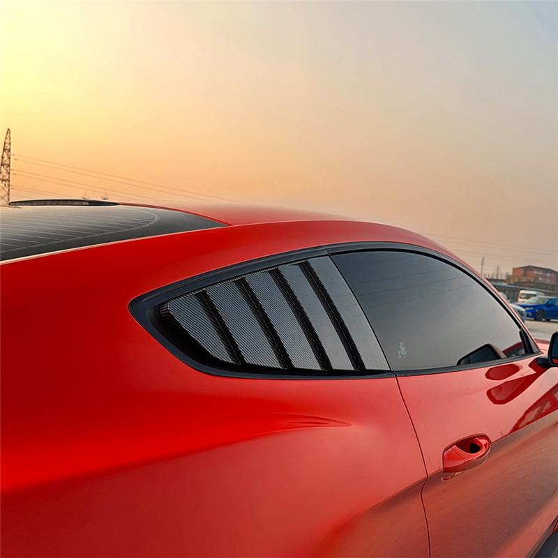 Car Rear Triangular Window Louvers Shutters Blinds Cover Trim For Ford Mustang MK6 2015- Carbon Fiber