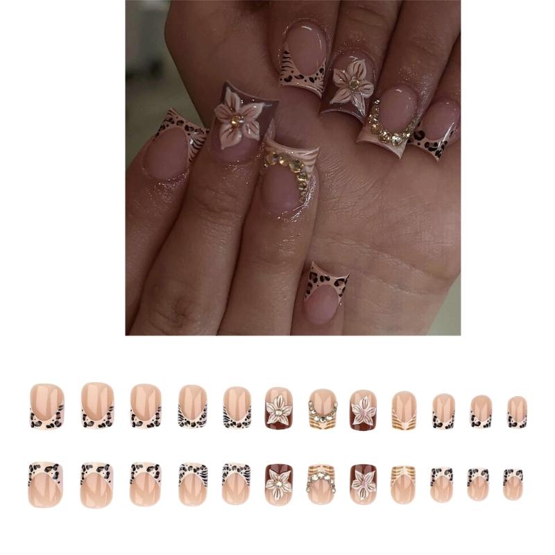 Elegant 3D Floral Design Press On Nail Breathable Lightweighted ABS Long Lasting Wear For Office Event