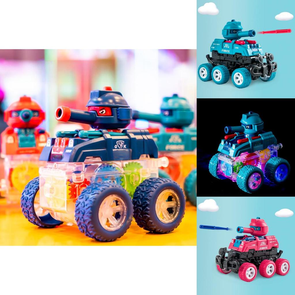 Childrens Toy Transparent Gear Tank With Launching Lights For Outdoor Play