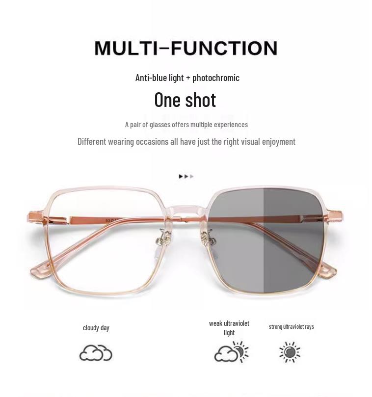 Lunettes Photoromiques Anti-Lumière Bleue pour Femmes: Grande Monture, Élégant, Design Amincissant, Changement de Couleur Sensible à la Lumière, Prêt pour la Prescription.