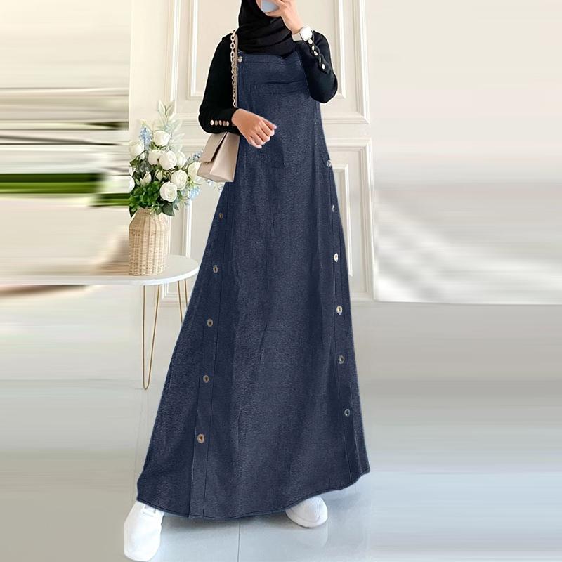 

ZANZEA Женское мусульманское платье-сарафан с регулируемыми бретелями темно-синий