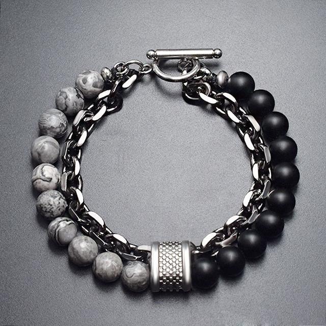 Men 'S Tiger Eye Stone Beaded Bracelet Stainless Steel Gunmetal Link Chain Yoga Bracelet Male Jewelry Dropshipping
