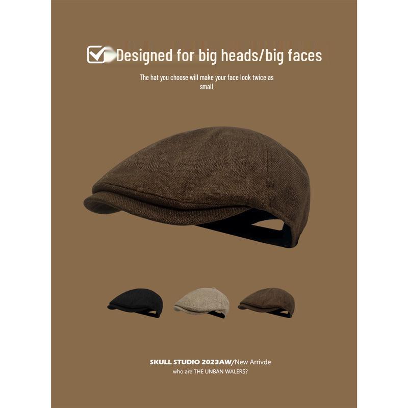 Grande Casquette Plate Marron à Bec de Canard, Béret Japonais Rétro, Grande Taille, pour le Printemps et l'Automne.