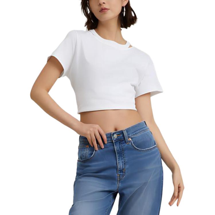 Levis Solid Color Loose Fit Round Neck Short Sleeve T-Shirt Women Tops White 0018G-0001