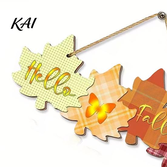Fall Front Door Decoration Autumn Welcome Sign with Hanging Rope for Door, Rustic Maple Leaf Shape Wood Seasonal Pendant Decor Pumpkin And Butterfly