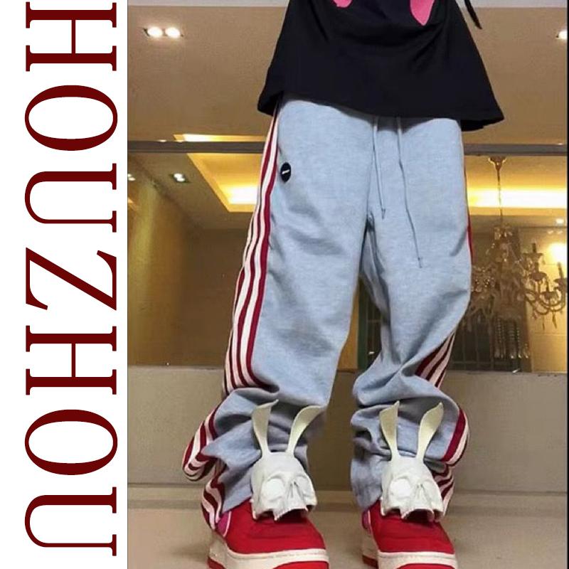 Vintage Striped Sweatpants Women Chic Casual Grey Trousers Design Sense Autumn Loose Hip Hop Sports Sweatpants Y2k Style