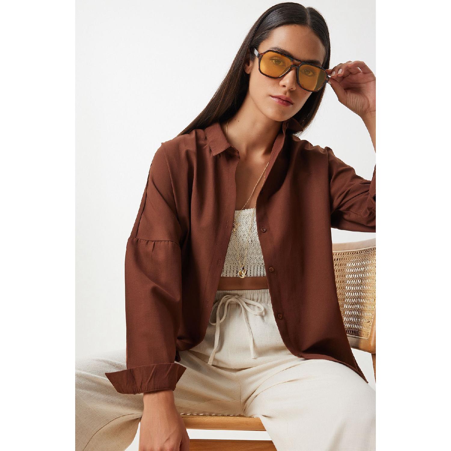 

Базовая рубашка Oversize шоколадного цвета 38 розовый