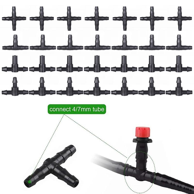 50PCS 4/7mm Hose Connector Tee Elbow Straight Connector Garden Water Pipe Joints Greenhouse Drip Irrigation System Fittings
