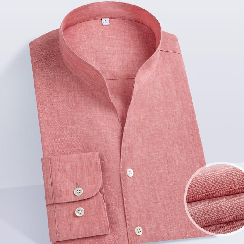 Men s 100% Linen Stand-Collar Casual Shirt S