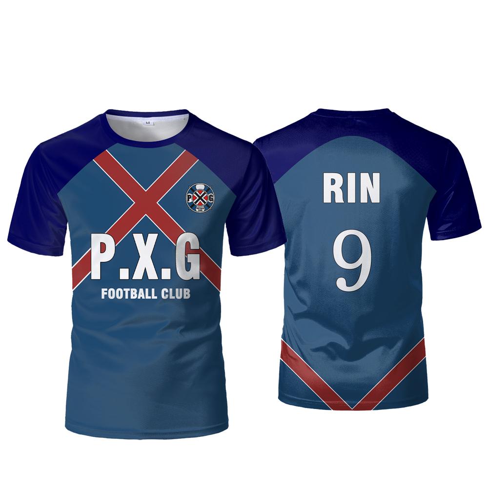 PXG Blue Lock Japansk Anime-trøye Fotballuniform No.9 Rin Shidou Cosplay T-skjorter Herre og kvinner Uformelle sportsoverdeler