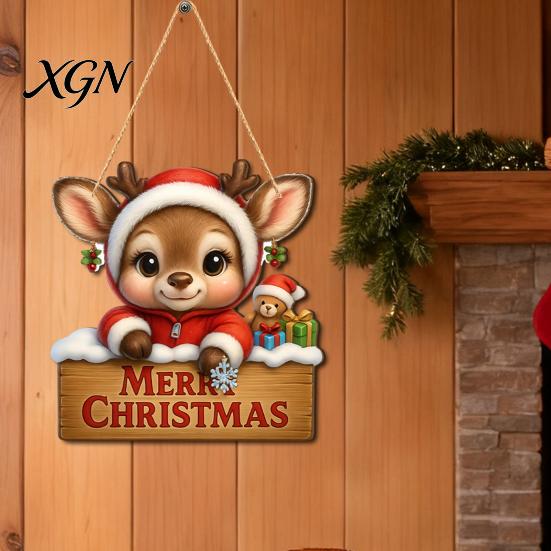 Warm Atmosphere Wall Art Decor Christmas Wooden Pendant, Decorative Reindeer/Santa Claus/Gnome Pattern Hanging Sign, Welcome Sign with Weather
