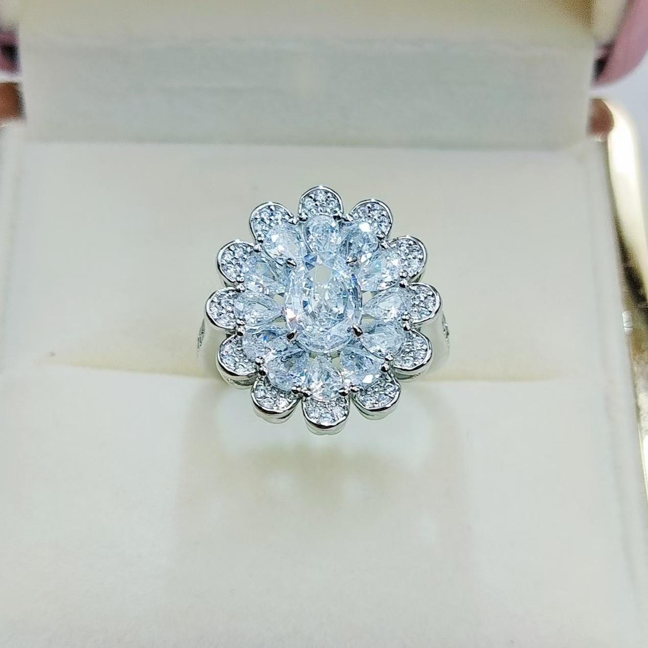 

Ring, Silver-Plated With 6 * 8Mm Imitation Fireworks Papalacha Oval Pink Diamond Ring Jewelry opening adjustable