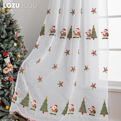 1PC LOZUJOJU Christmas Style Sheer Curtains Exquisite Embroidered Tulle Curtains for Living Room Bedroom Balcony Window Home Decor