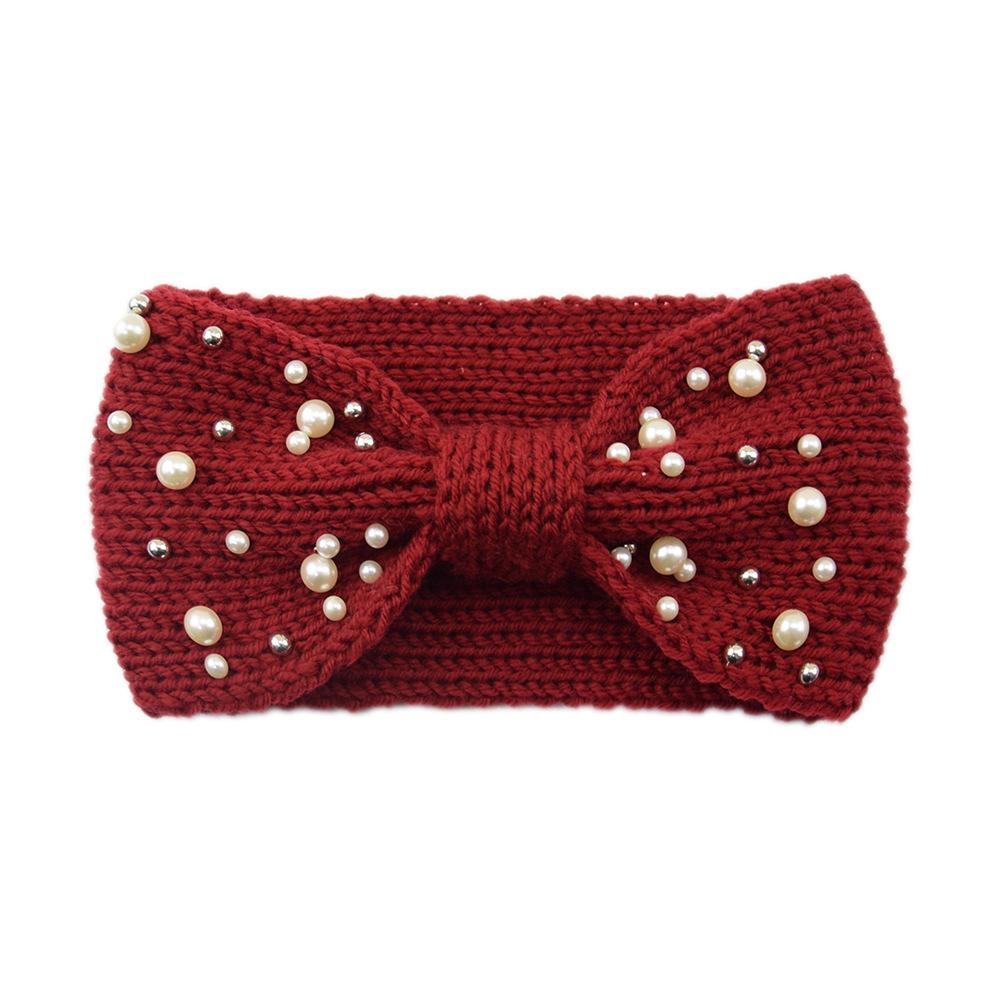 New Wide Bowknot Pearl Headbands For Woman Warm Hairband Elastic Sports Yoga Headwear Girls Hair Band Winter Hair Accessories