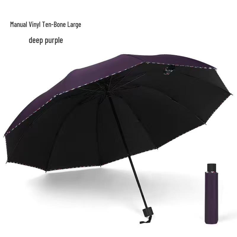 Extra Large Dual-Use Umbrella for Men and Women: Manual Three-Fold Design with Reinforced Black Glue for Rain or Shine Protection.