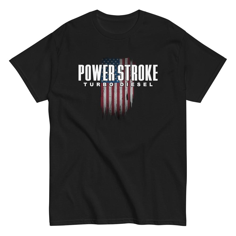 Power Stroke Turbo Diesel T-Shirt With American Flag Design Unisex T-Shirt XL