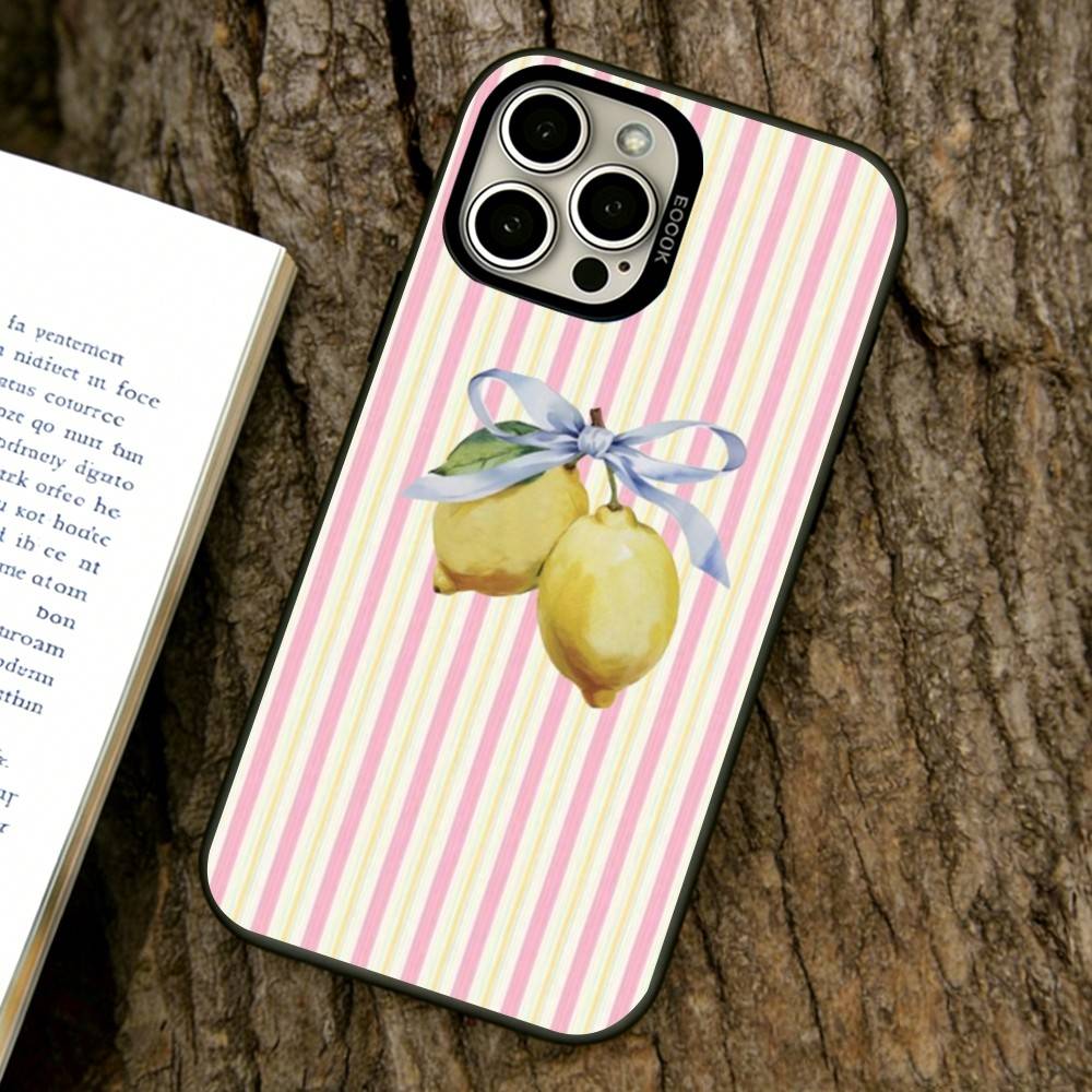

Lemon Cool Stripe Pattern Phone Case For iPhone 17,16,15,14,13,12,11 Plus,Pro Max,XS,Colored Silver Plated Inside Cover iPhone13