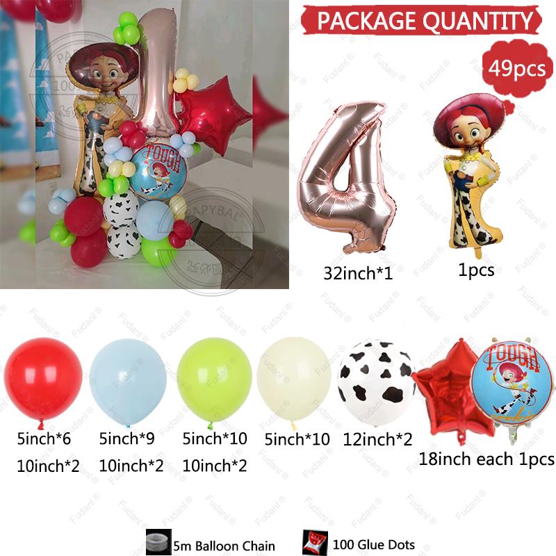 49pcs Cartoon Jessie Cowboy Toy Story Balloons Set for Kids Birthday Party Colour Latex Ballon Decorations Supplies Baby Shower