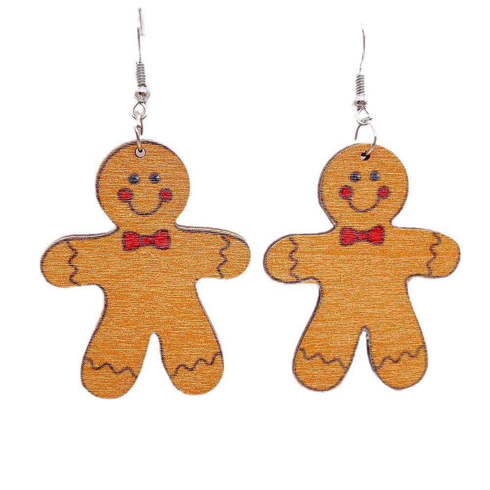 Festive Wooden Earrings: Gingerbread Man, Christmas Tree, Santa Claus, Snowman Prints