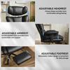 Office Chair with Foot Rest and Waist Lumbar Support, Gaming Chair with Adjustable Height Headrest, High-Back Leather Reclining Chair, Black