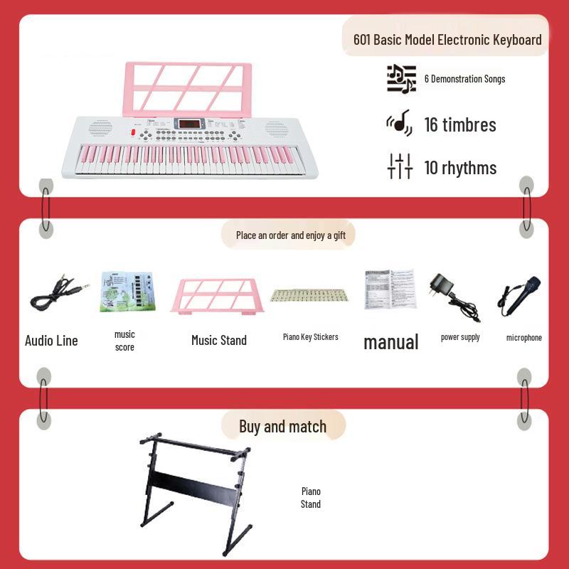 Beginner 61-Key Electronic Keyboard Piano for Home Use and Students