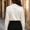 Damen Langarm Satinbluse mit Reverskragen Farbe für Arbeit und Freizeit