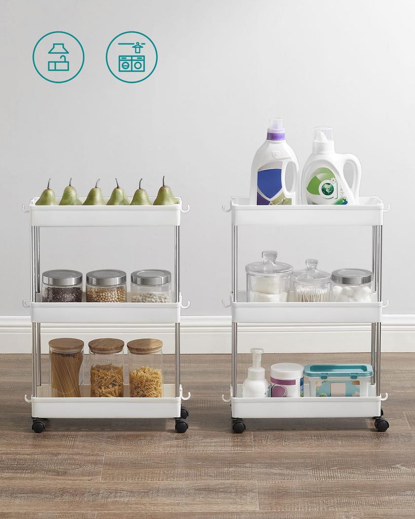 Cabinet On Wheels with 3 Shelves, White - KSC007W01