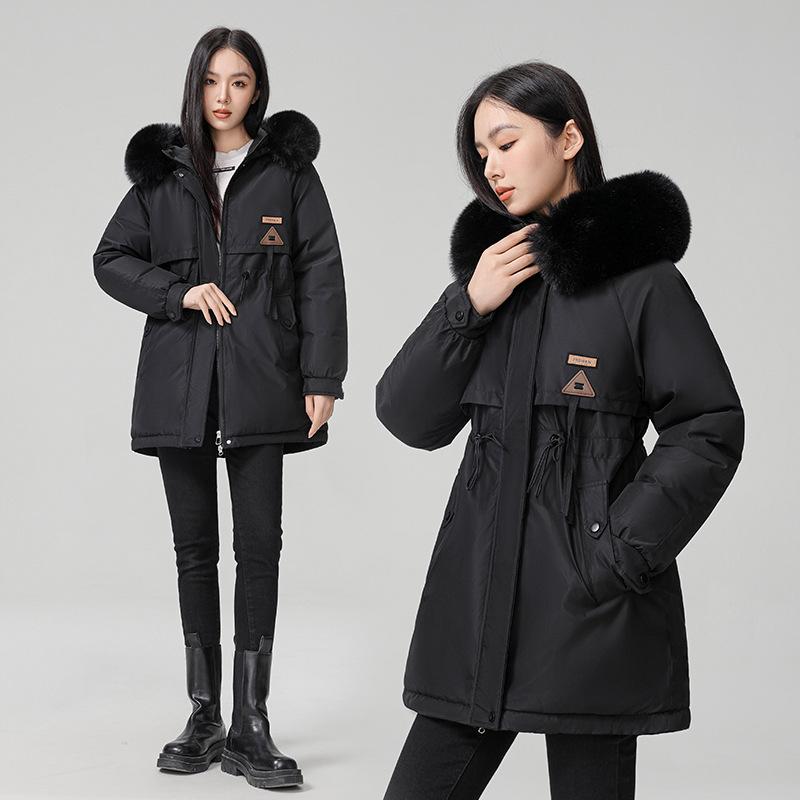 Women’s Short Hooded Cotton-Padded Parkas Winter Jacket With Big Fur Collar