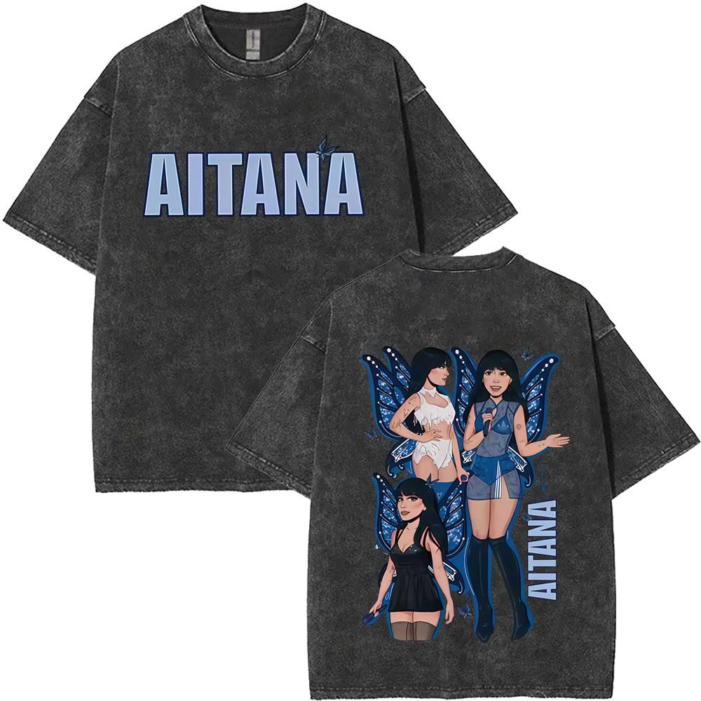 Washed Vintage Singer Aitana Logo Graphic T Shirts CUARTO AZUL Tour Tshirt Men Women Clothing Fashion Oversized Cotton Tshirts