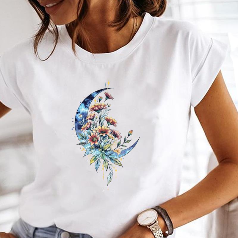 (Asian Size) lovely flower style Printed Tee Women Lady Female Top summer Clothing Casual T Shirt Fashion Graphic Short Sleeve T-shirts
