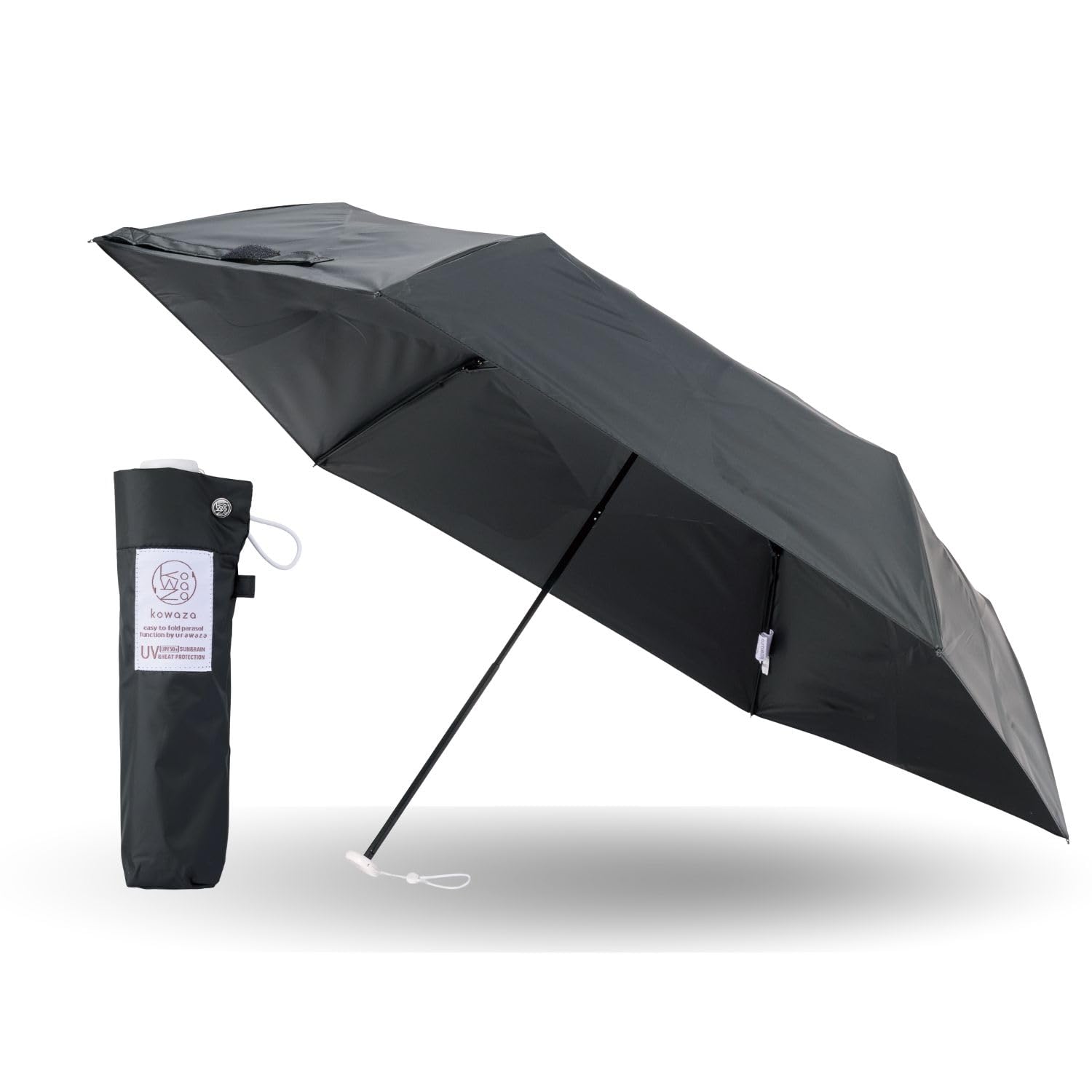 

Kowaza Folding Slim UV Heat Carbon Fiber Suitable for Sunny and Rainy Easy Opening and 30287 Black [Moonbat] Umbrella, Design, 100% Protection, чёрный
