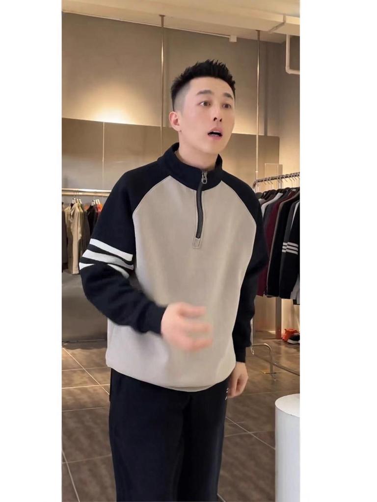 Men's Color Block Half-Zip Stand Collar Raglan Hoodie – Autumn/Winter Collection