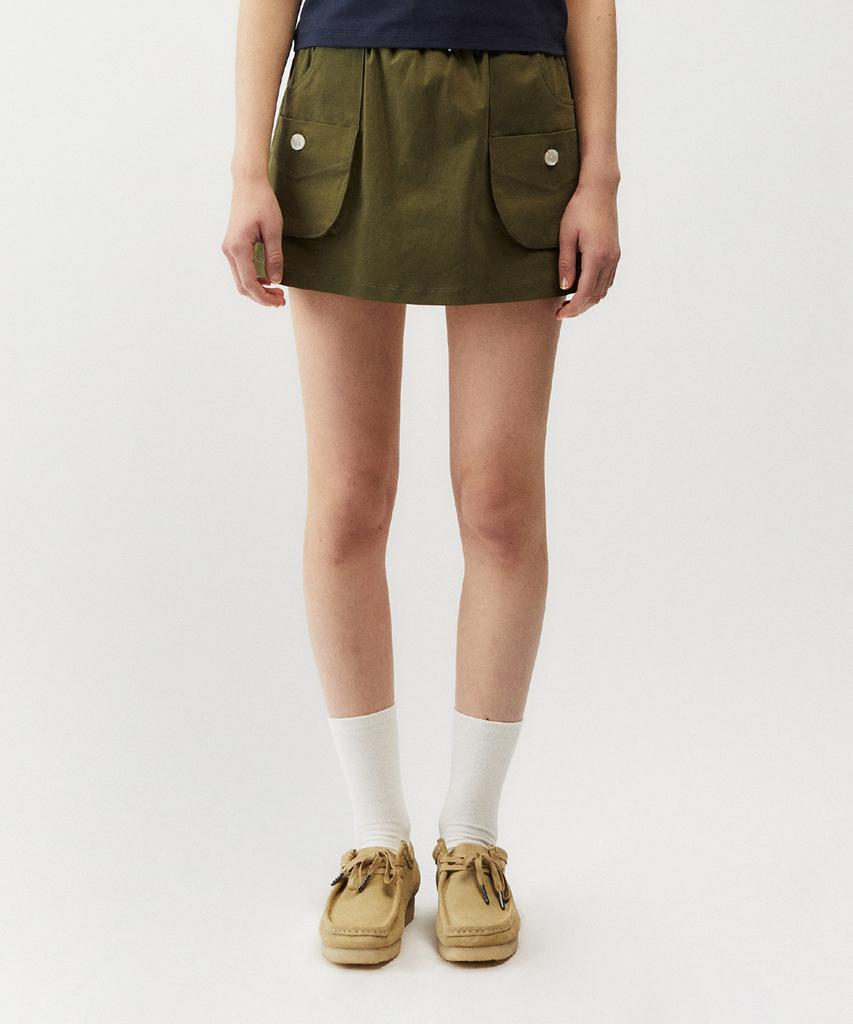 Mayol Cotton Color Block Cargo Skirt_Khaki