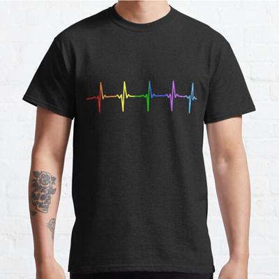 Plus Size S-3XL Rainbow Pulse Hearbeat LGBT Printed T-shirt Men's Tops Fashion Clothes Tees