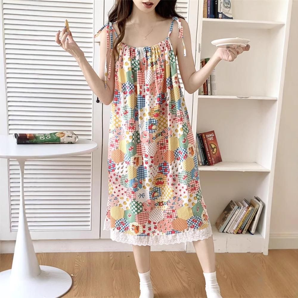 Strap Sleeveless Suspender Dress Women's Summer New Dopamine Lace Splicing Loose and Thin Medium and Long Dress