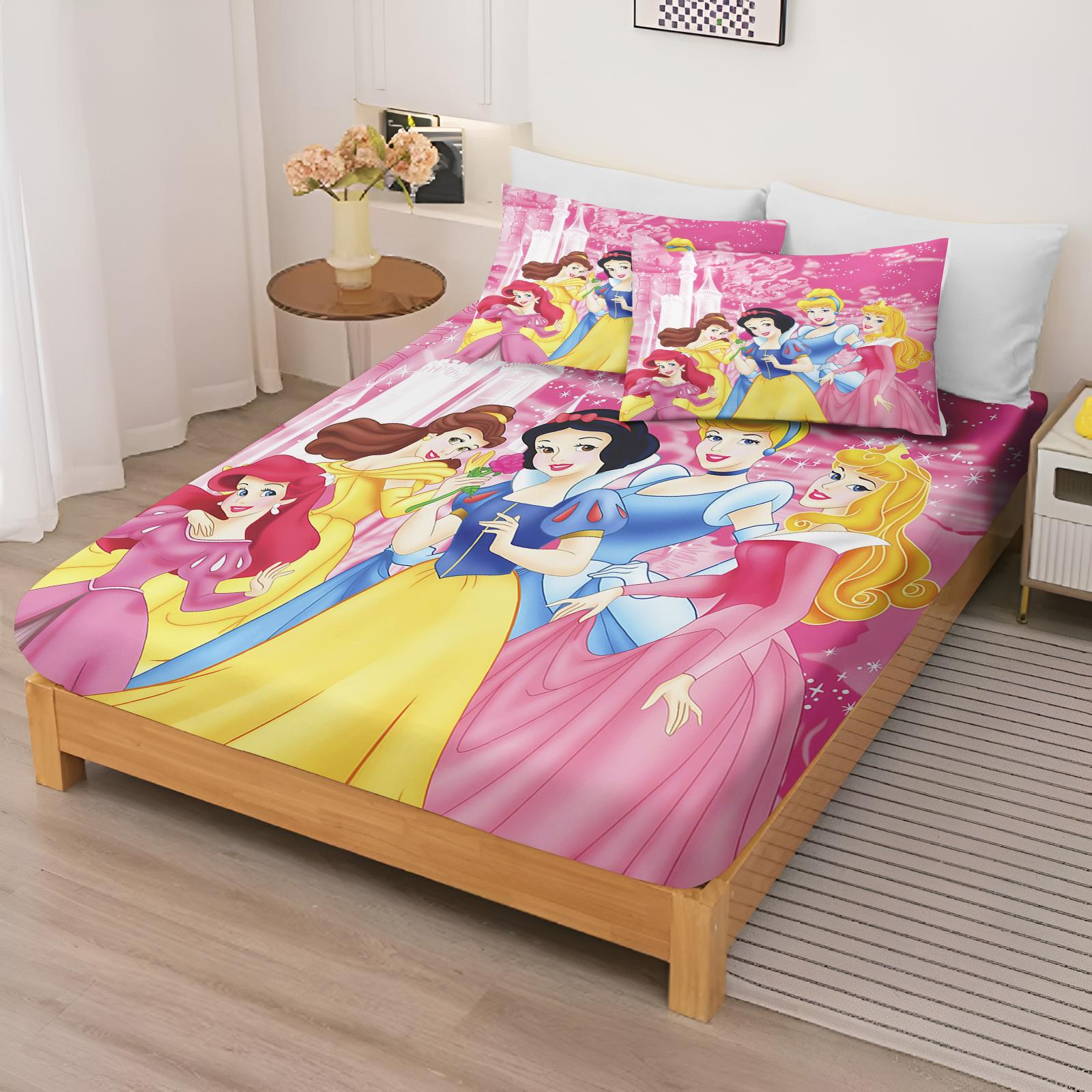 Fairy Tale Princess Fitted Sheet Bed Sheets And Pillowcases Set Coverage Cartoon Cover Elastic Digital Printing Beddin 135x200cm