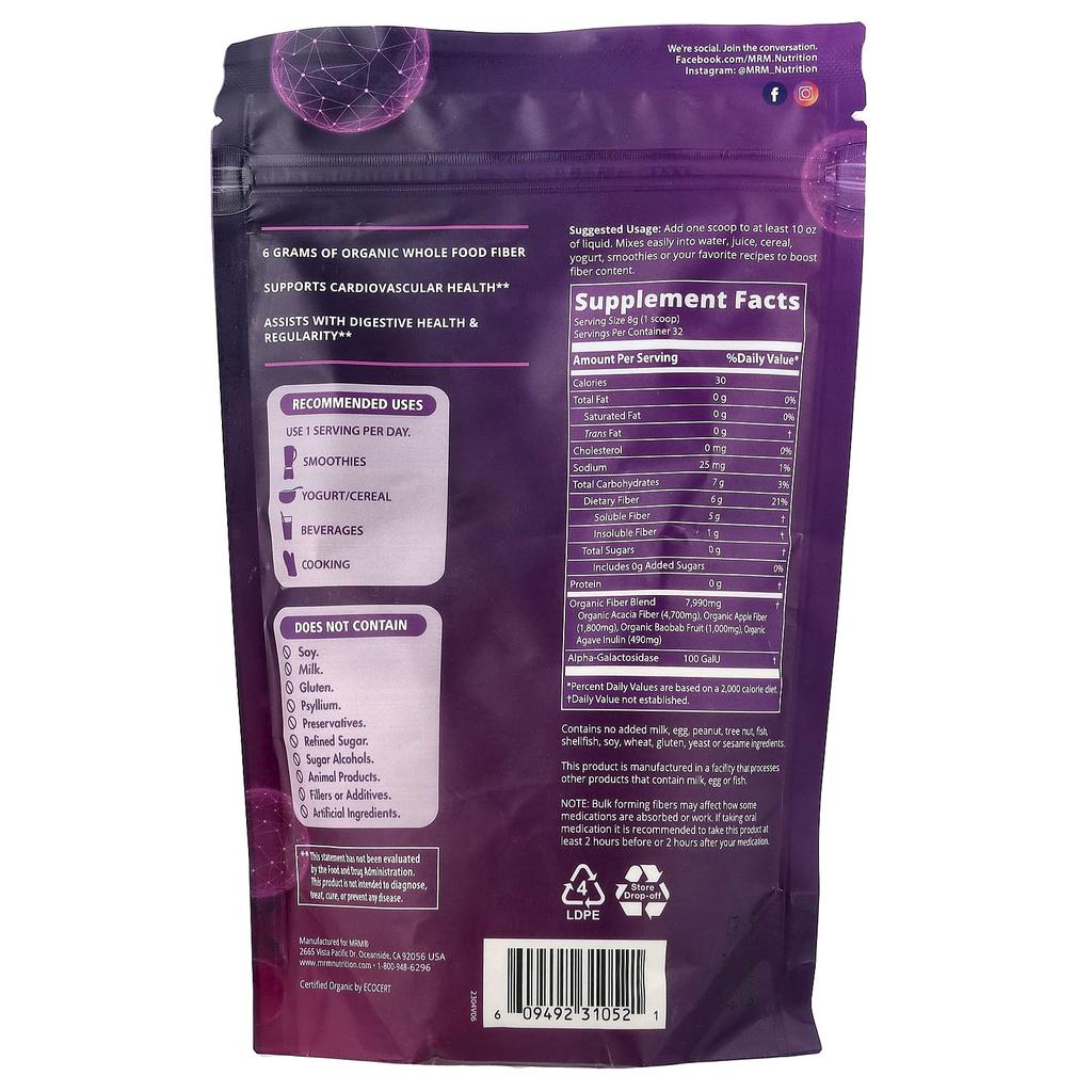 Contains natural foods, organic fiber, enzymes and prebiotics, 256G (9.3Oz)
