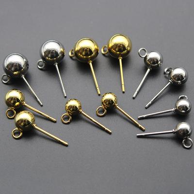 20Pcs/Lot Stainless Steel 3 4 5 6 8mm Ball Earring Studs Earring Posts Pin with Open Rings For DIY Jewelry Making Findings