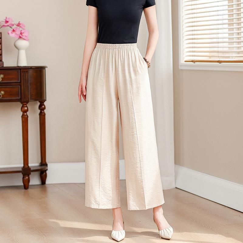 Plus-size women's wide-leg pants 2026 summer new style for mothers, fashionable, loose, slimming, high-waisted, drapey, thin, casual cropped pants