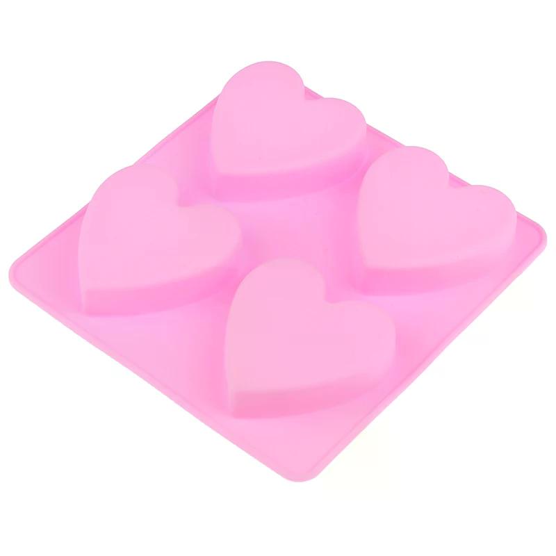 1Pcs 4 Cavity Handmade Silicone Soap Mold Heart 3d Craft Soap Making For Candle