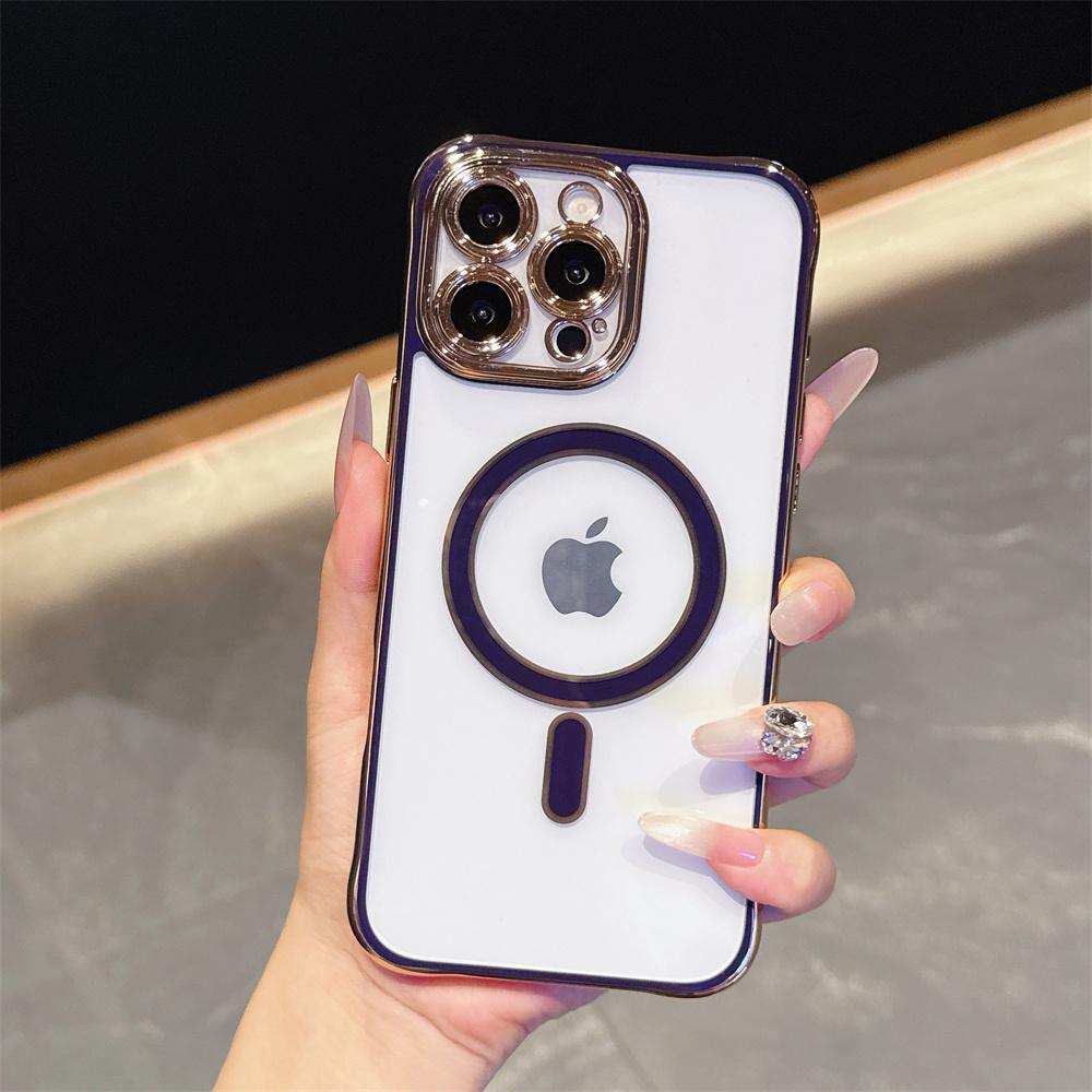 Luxury Transparent Electroplating Cases For iPhone 17 Air 16 16E 15 Plue 14 13 Pro Max Magsafe Wireless Charge Camera Lens Cover