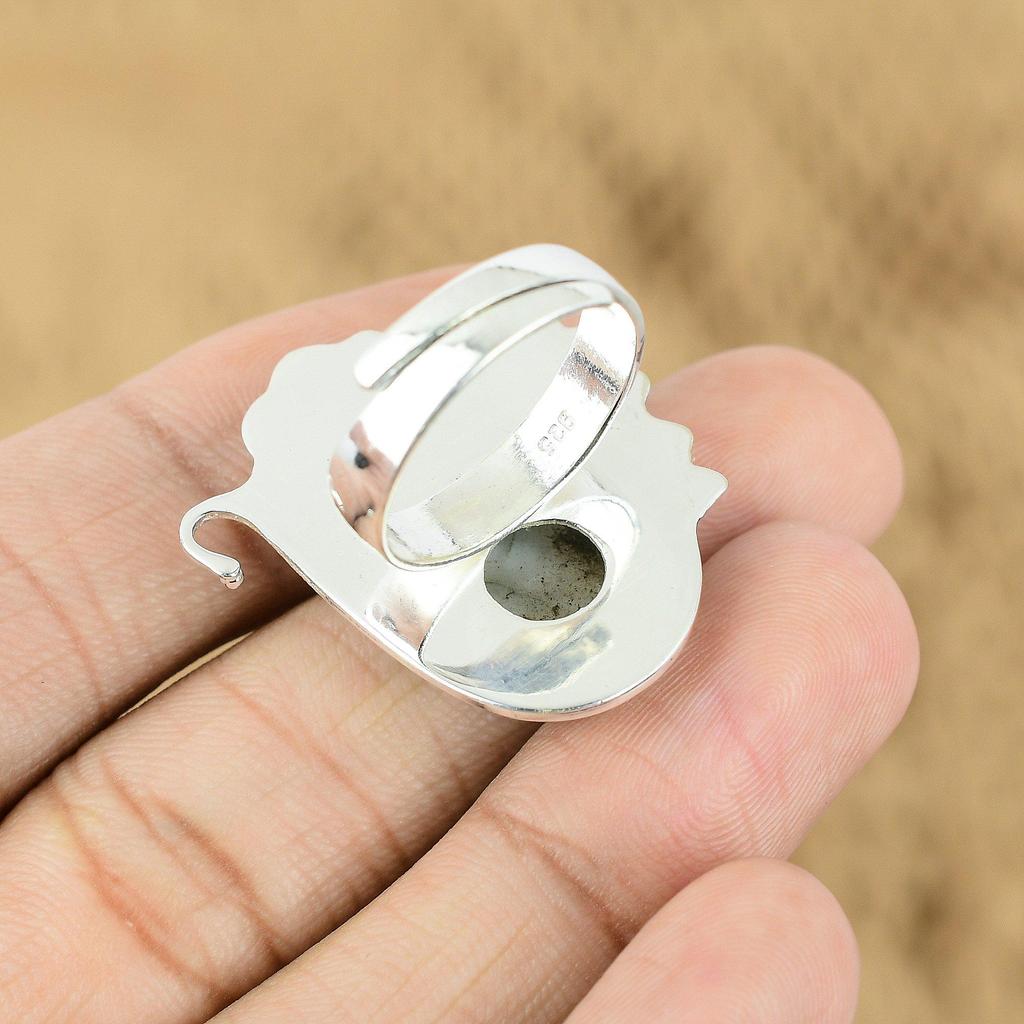 Mothers day Deal Rainbow Moonstone Stone 925 Sterling Silver Flower Promise Ring
