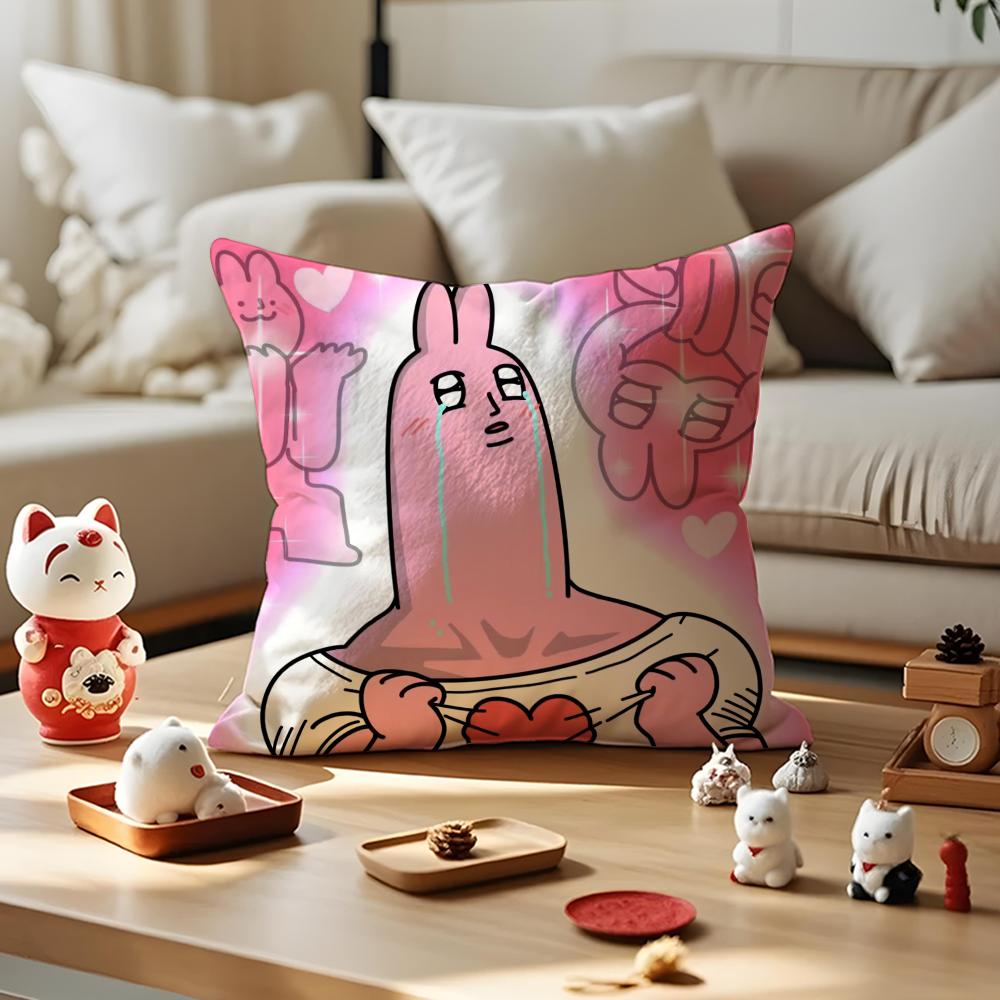 Pink Bunny Cue Cushion Cover Anti-dustmite Pillowcase Invisible Zipper Silky Short Plush Sofa Cushion Cover