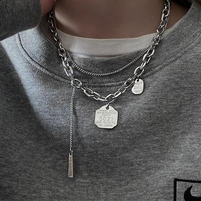 Personalized Titanium Steel Necklace - Stylish Short Double-layered Layered Accessory for Both Men and Women, Featuring Hip-hop Letters As Pendants.