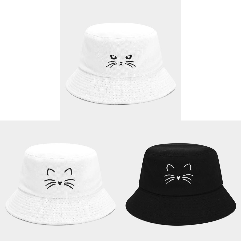 Summer Cat Embroidery Fisherman Hat With Sun Protection For Women And Men