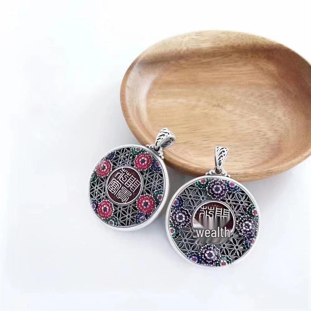 

Silver-Plated Cloisonné Double-Sided Sunflower Pendant