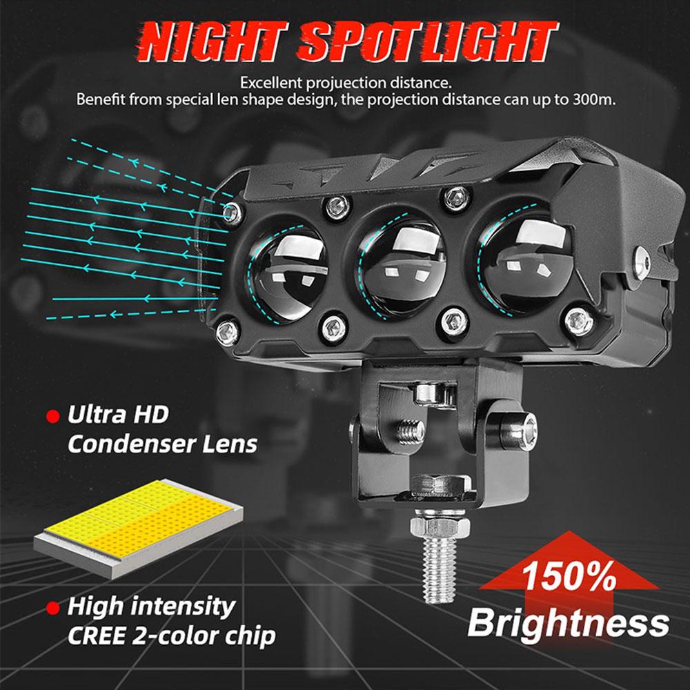 3 Lens Motorcycle LED Spotlight Dual Color Hi/Low Beam Fog Lamps for Car Trucks SUV UTV 12V 24V Lens led Headlight Driving Light