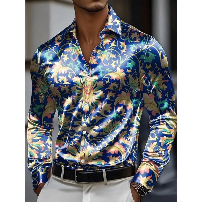 Men's Shirt 3D Vintage Chain Print Polyester Fabric Outdoor Street Long Sleeve Button Clothing Fashion Street Style Design