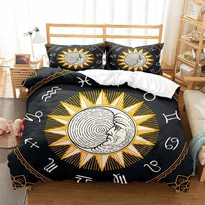 Sun Moon Zodiac Bedding Set King Queen Size Twelve Constellations Duvet Cover Adults Astrology Polyester Comforter